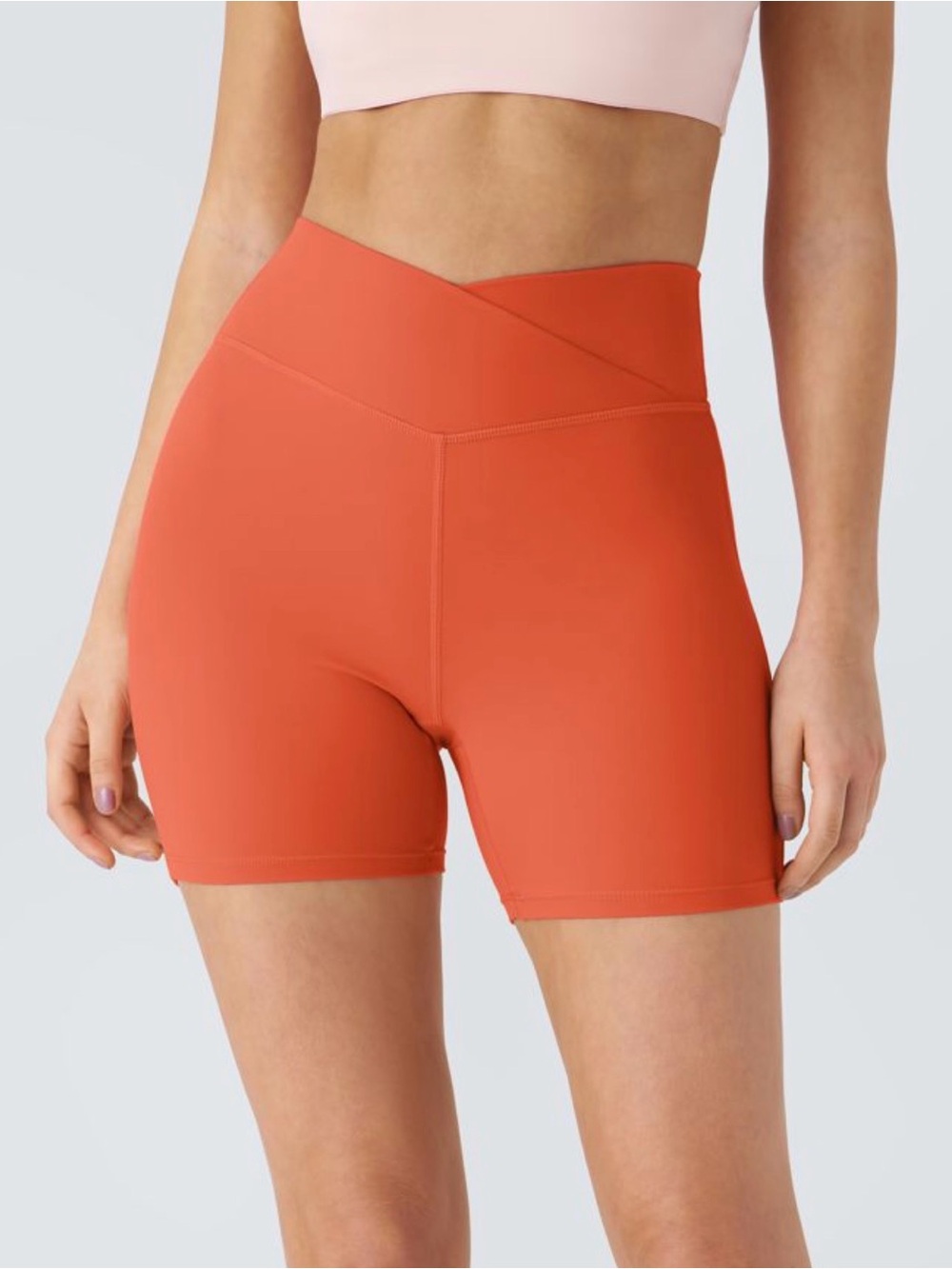Halara SoftlyZero Plush High Waisted Crossover Biker Shorts Rouched Tigerlily
